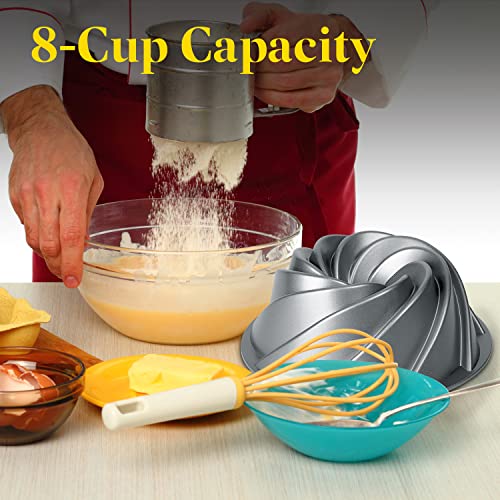 Niezler Hurricane Bunt Cake Pan - 8-Cup Non-Stick Heavy Cast Aluminum Bunt Pan with 4-Layer Coating - Multipurpose Mold for Bunt Cake, Pound Cake, Muffin, or Jello - Oven Safe