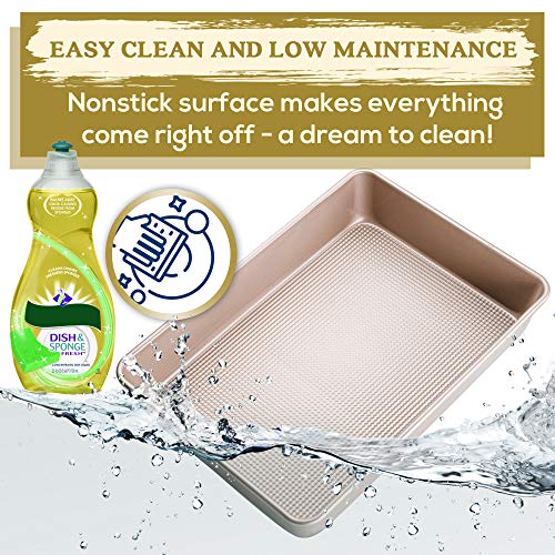 Ultra Cuisine Textured Nonstick Steel 9x13 inch Cake and Brownie Pan Durable, Oven-Safe, Warp-Resistant, Easy Clean for Cooking, Roasting, & Baking