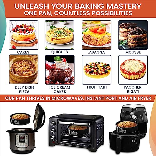 RFAQK 100pcs Cake Pan Set for Baking + Cake Decorating Supplies: 3 Round Non Stick Springform Pan Set (4, 7, 9 inches), Icing Tips, Cake Leveler – Multi-functional Leak-Proof Cheese Cake Pans & eBook