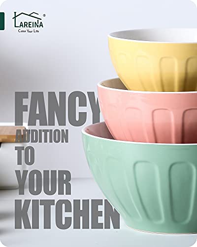 Lareina Ceramic Mixing Bowls for Kitchen, 3-Piece Large Colorful Serving Bowls, 3.13/1.68/1.18 Qt Deep Microwaveable Nesting Bowl, Stackable and Functional, Ideal Gift