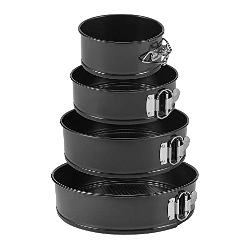isheTao Springform Cake Pan Set Of 4 (4” 7” 9” 10”), Black Cheesecake Pan, Round Nonstick Baking Pans Spring Form For Cheesecake, Removable Bottom, Leakproof Bakeware Sets