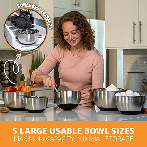 Priority Chef Premium Mixing Bowls With Lids Set, Thicker Stainless Steel Mixing Bowl Set, Large Prep Metal Bowls with Lids, Nesting Bowls for Kitchen, 1.5/2/3/4/5 Qrt, Black