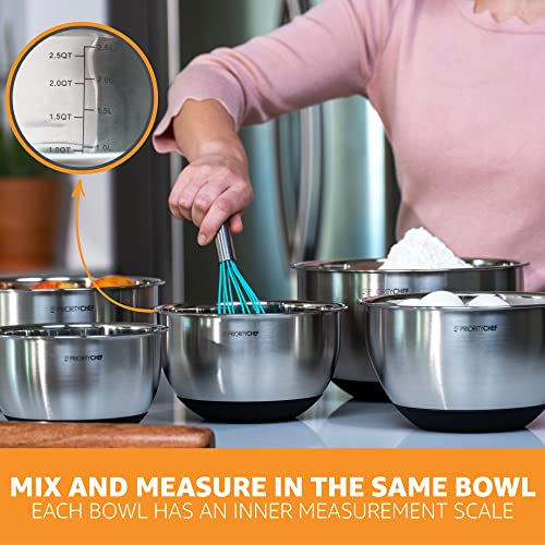 Priority Chef Premium Mixing Bowls With Lids Set, Thicker Stainless Steel Mixing Bowl Set, Large Prep Metal Bowls with Lids, Nesting Bowls for Kitchen, 1.5/2/3/4/5 Qrt, Black