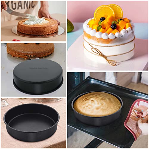Herogo 8 Inch Round Cake Pan Set of 3, Stainless Steel Black Nonstick Round Baking Pan, Birthday Wedding Layer Cake Pan, Non Toxic, Oven & Dishwasher Safe