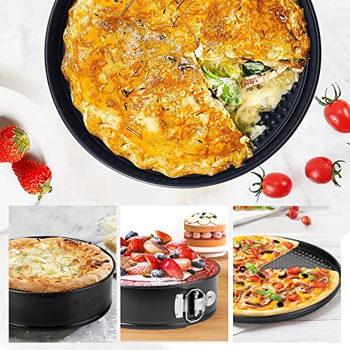 isheTao Springform Cake Pan Set Of 4 (4” 7” 9” 10”), Black Cheesecake Pan, Round Nonstick Baking Pans Spring Form For Cheesecake, Removable Bottom, Leakproof Bakeware Sets