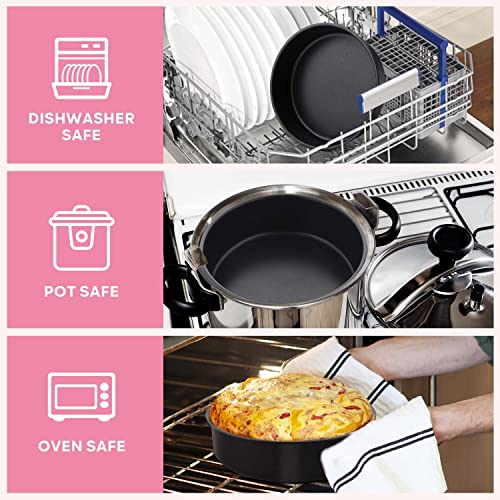 Herogo 8 Inch Round Cake Pan Set of 3, Stainless Steel Black Nonstick Round Baking Pan, Birthday Wedding Layer Cake Pan, Non Toxic, Oven & Dishwasher Safe