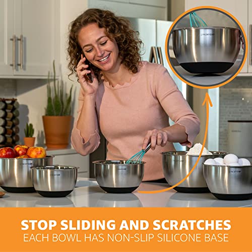 Priority Chef Premium Mixing Bowls With Lids Set, Thicker Stainless Steel Mixing Bowl Set, Large Prep Metal Bowls with Lids, Nesting Bowls for Kitchen, 1.5/2/3/4/5 Qrt, Black
