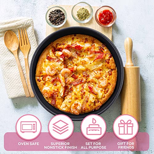 Herogo 8 Inch Round Cake Pan Set of 3, Stainless Steel Black Nonstick Round Baking Pan, Birthday Wedding Layer Cake Pan, Non Toxic, Oven & Dishwasher Safe