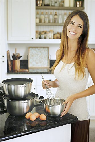 Priority Chef Premium Mixing Bowls With Lids Set, Thicker Stainless Steel Mixing Bowl Set, Large Prep Metal Bowls with Lids, Nesting Bowls for Kitchen, 1.5/2/3/4/5 Qrt, Black