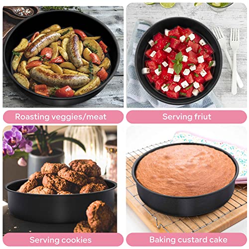 Herogo 8 Inch Round Cake Pan Set of 3, Stainless Steel Black Nonstick Round Baking Pan, Birthday Wedding Layer Cake Pan, Non Toxic, Oven & Dishwasher Safe