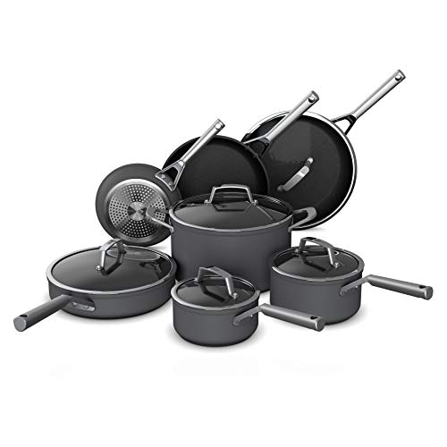 Ninja C39800 Foodi NeverStick Premium 12-Piece Cookware Set, Slate Grey & B39010 Foodi NeverStick Premium 10-Piece Bakeware Sheet Set, Oven Safe up to 500⁰F, Grey