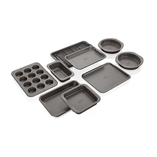 Ninja C39800 Foodi NeverStick Premium 12-Piece Cookware Set, Slate Grey & B39010 Foodi NeverStick Premium 10-Piece Bakeware Sheet Set, Oven Safe up to 500⁰F, Grey