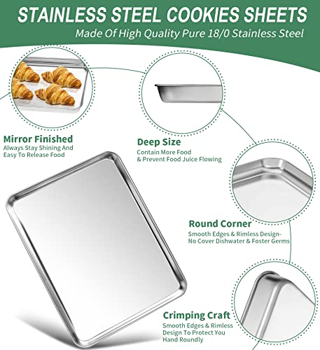 Baking Sheets Set of 2, HKJ Chef Cookie Sheets 2 Pieces Stainless Steel Baking Pans & Toaster Oven Tray Pans, Rectangle Size 20L x 14W x 1H inch & Non Toxic & Healthy & Easy Clean…