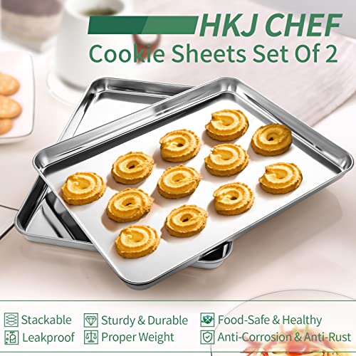 Baking Sheets Set of 2, HKJ Chef Cookie Sheets 2 Pieces Stainless Steel Baking Pans & Toaster Oven Tray Pans, Rectangle Size 20L x 14W x 1H inch & Non Toxic & Healthy & Easy Clean…
