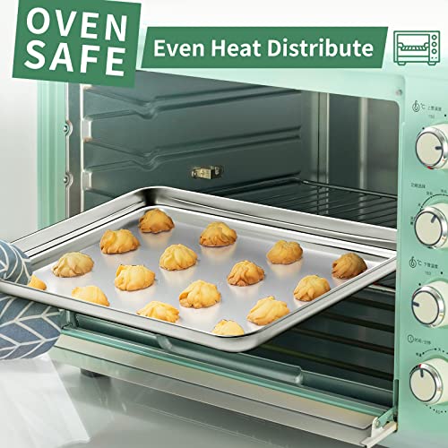 Baking Sheets Set of 2, HKJ Chef Cookie Sheets 2 Pieces Stainless Steel Baking Pans & Toaster Oven Tray Pans, Rectangle Size 20L x 14W x 1H inch & Non Toxic & Healthy & Easy Clean…