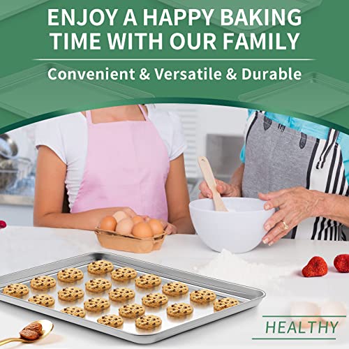 Baking Sheets Set of 2, HKJ Chef Cookie Sheets 2 Pieces Stainless Steel Baking Pans & Toaster Oven Tray Pans, Rectangle Size 20L x 14W x 1H inch & Non Toxic & Healthy & Easy Clean…
