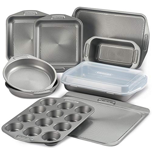 Circulon Total Nonstick Bakeware Set with Nonstick Bread Pan, Cookie Sheet, Baking Pan, Baking Sheet, Cake Pan and Muffin/Cupcake Pan - 10 Piece, Gray