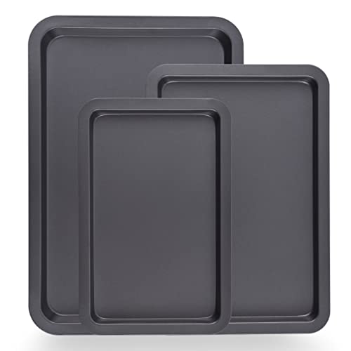 NutriChef 3-Pc. Nonstick Cookie Sheet Pans - PFOAm PFOSm PTFE-Free, Professional Quality Kitchen Cooking Non-Stick Baking Trays w/ Black Coating Inside & Outside