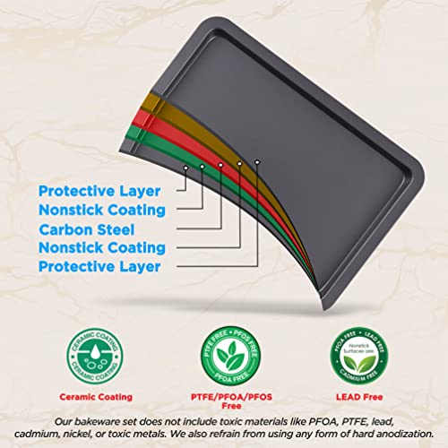 NutriChef 3-Pc. Nonstick Cookie Sheet Pans - PFOAm PFOSm PTFE-Free, Professional Quality Kitchen Cooking Non-Stick Baking Trays w/ Black Coating Inside & Outside