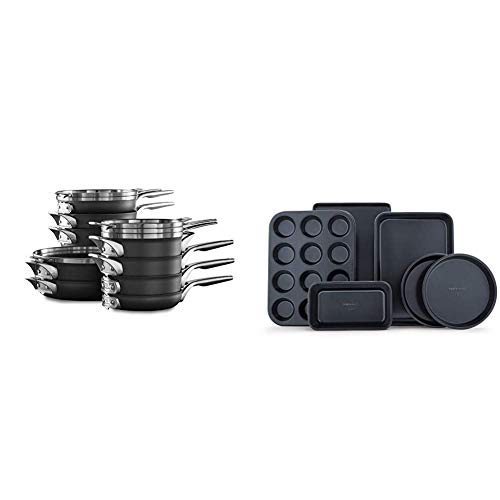 Calphalon Premier Space Saving Nonstick Pots and Pans, 15-Piece, Black & Nonstick Bakeware Set, 6-Pieces, 6-pc