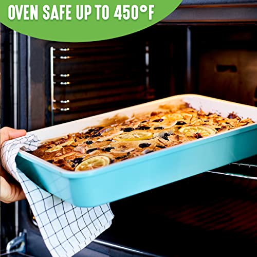 GreenLife Bakeware Healthy Ceramic Nonstick, 12 Piece Baking Set with Cookie Sheets Muffin Cake and Loaf Pans including utensils, PFAS-Free, Turquoise