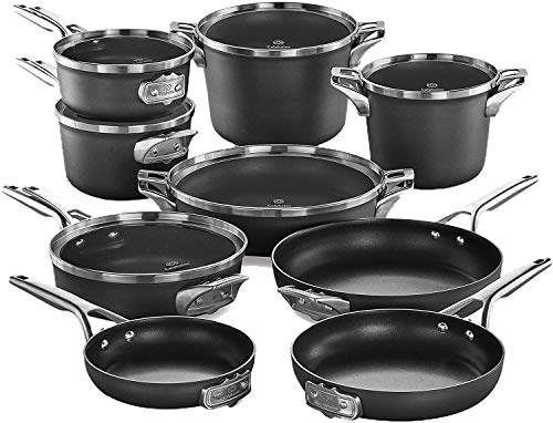 Calphalon Premier Space Saving Nonstick Pots and Pans, 15-Piece, Black & Nonstick Bakeware Set, 6-Pieces, 6-pc