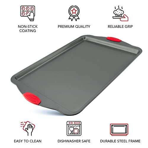 Nonstick Baking Sheet Pans, Set of 3, Non-Toxic and Rimmed Carbon Steel Cookie Sheet Trays - Dent, Warp and Rust Resistant, Heavy Gauge Steel Oven Baking Sheets