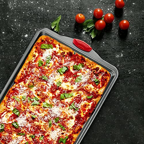 Nonstick Baking Sheet Pans, Set of 3, Non-Toxic and Rimmed Carbon Steel Cookie Sheet Trays - Dent, Warp and Rust Resistant, Heavy Gauge Steel Oven Baking Sheets