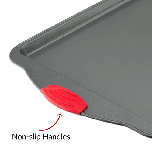 Nonstick Baking Sheet Pans, Set of 3, Non-Toxic and Rimmed Carbon Steel Cookie Sheet Trays - Dent, Warp and Rust Resistant, Heavy Gauge Steel Oven Baking Sheets