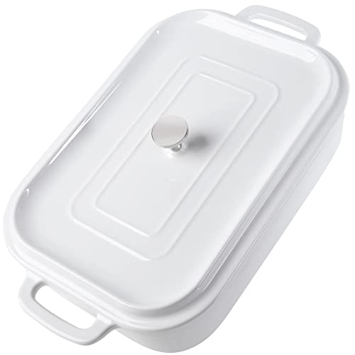 16.9x10 Inch ,4.5 quart, Ceramic Casserole Dish with Lid, Large bakeware with ,Covered Rectangular Casserole Dish Set, Lasagna Pans with Lid for Cooking, Baking dish With Lid for Dinner, Kitchen Christmas box gift; present; souvenir friend Men friends get married wedding marriage A new home move house