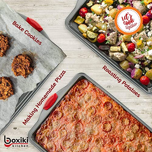 Nonstick Baking Sheet Pans, Set of 3, Non-Toxic and Rimmed Carbon Steel Cookie Sheet Trays - Dent, Warp and Rust Resistant, Heavy Gauge Steel Oven Baking Sheets