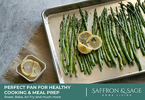 Commercial Quality Cookie Sheet Pan - 2 Pack Aluminum Half Sheet Baking Pan by Saffron & Sage Home Living - This 13x18 Baking Sheet Set is Rust & Warp Resistant, Heavy Duty, of Thick Gauge