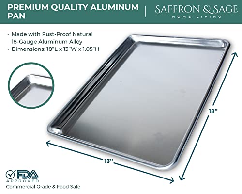 Commercial Quality Cookie Sheet Pan - 2 Pack Aluminum Half Sheet Baking Pan by Saffron & Sage Home Living - This 13x18 Baking Sheet Set is Rust & Warp Resistant, Heavy Duty, of Thick Gauge