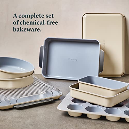 Caraway Nonstick Ceramic Bakeware Set (11 Pieces) - Baking Sheets, Assorted Baking Pans, Cooling Rack, & Storage - Aluminized Steel Body - Non Toxic, PTFE & PFOA Free - Cream
