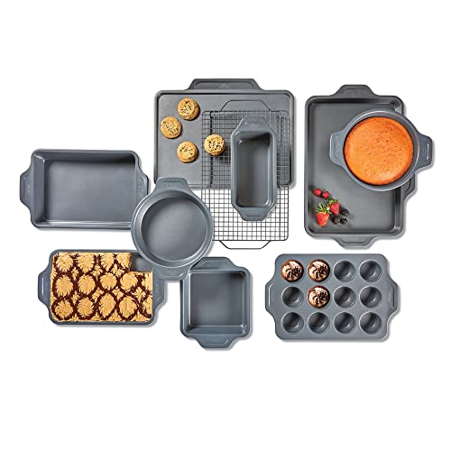 All-Clad Pro-Release Nonstick Bakeware Set 10 Piece Oven Broil Safe 450F Pots and Pans, Cookware Grey