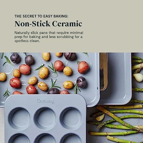 Caraway Nonstick Ceramic Bakeware Set (11 Pieces) - Baking Sheets, Assorted Baking Pans, Cooling Rack, & Storage - Aluminized Steel Body - Non Toxic, PTFE & PFOA Free - Cream