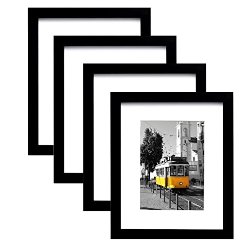 Picrit 8x10 Picture Frame Set of 4, Made of High Definition Real Glass, Display 5x7 with Mat or 8x10 Without Mat, Photo Frames for Wall Mounting or Table Top Display