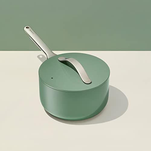 Caraway Nonstick Ceramic Sauce Pan with Lid (3 qt) - Non Toxic, PTFE & PFOA Free - Oven Safe & Compatible with All Stovetops (Gas, Electric & Induction) - Sage