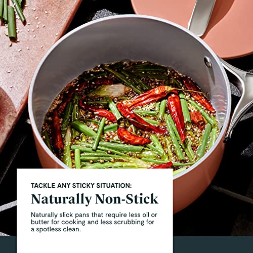 Caraway Nonstick Ceramic Sauce Pan with Lid (3 qt) - Non Toxic, PTFE & PFOA Free - Oven Safe & Compatible with All Stovetops (Gas, Electric & Induction) - Sage