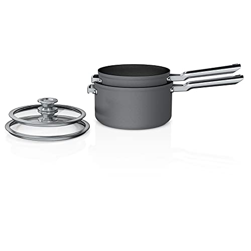 Ninja C54000 Foodi NeverStick Premium 4-Piece Saucepan Set, 2.5-Quart, 3.5-Quart with Glass Lids, Anti-Scratch Nest System, Hard-Anodized, Nonstick, Durable & Oven Safe to 500°F, Slate Grey