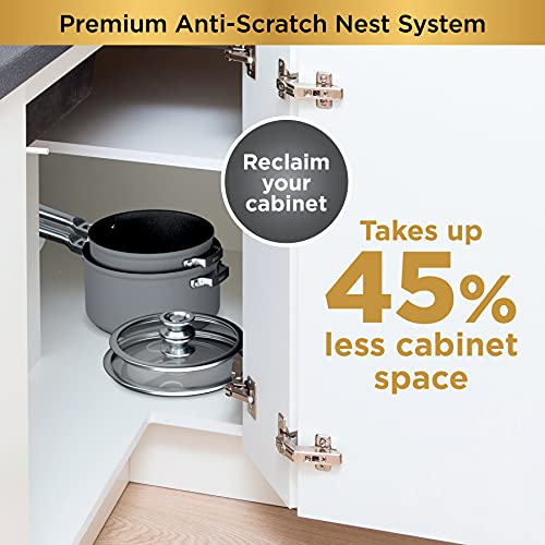 Ninja C54000 Foodi NeverStick Premium 4-Piece Saucepan Set, 2.5-Quart, 3.5-Quart with Glass Lids, Anti-Scratch Nest System, Hard-Anodized, Nonstick, Durable & Oven Safe to 500°F, Slate Grey
