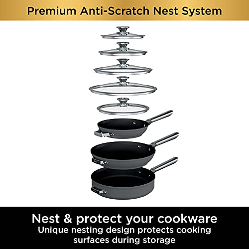 Ninja C54000 Foodi NeverStick Premium 4-Piece Saucepan Set, 2.5-Quart, 3.5-Quart with Glass Lids, Anti-Scratch Nest System, Hard-Anodized, Nonstick, Durable & Oven Safe to 500°F, Slate Grey