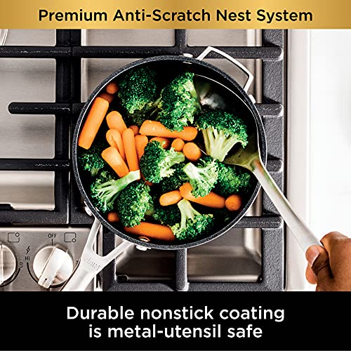 Ninja C54000 Foodi NeverStick Premium 4-Piece Saucepan Set, 2.5-Quart, 3.5-Quart with Glass Lids, Anti-Scratch Nest System, Hard-Anodized, Nonstick, Durable & Oven Safe to 500°F, Slate Grey