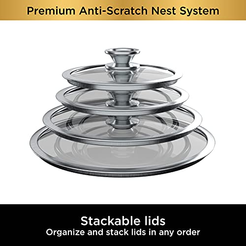 Ninja C54000 Foodi NeverStick Premium 4-Piece Saucepan Set, 2.5-Quart, 3.5-Quart with Glass Lids, Anti-Scratch Nest System, Hard-Anodized, Nonstick, Durable & Oven Safe to 500°F, Slate Grey