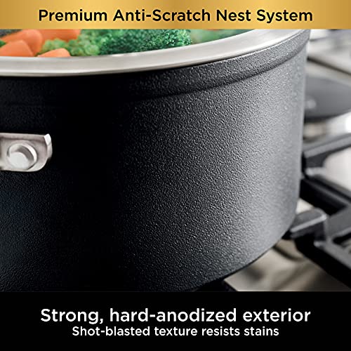 Ninja C54000 Foodi NeverStick Premium 4-Piece Saucepan Set, 2.5-Quart, 3.5-Quart with Glass Lids, Anti-Scratch Nest System, Hard-Anodized, Nonstick, Durable & Oven Safe to 500°F, Slate Grey