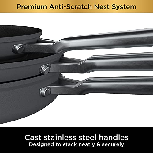 Ninja C54000 Foodi NeverStick Premium 4-Piece Saucepan Set, 2.5-Quart, 3.5-Quart with Glass Lids, Anti-Scratch Nest System, Hard-Anodized, Nonstick, Durable & Oven Safe to 500°F, Slate Grey