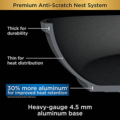 Ninja C54000 Foodi NeverStick Premium 4-Piece Saucepan Set, 2.5-Quart, 3.5-Quart with Glass Lids, Anti-Scratch Nest System, Hard-Anodized, Nonstick, Durable & Oven Safe to 500°F, Slate Grey