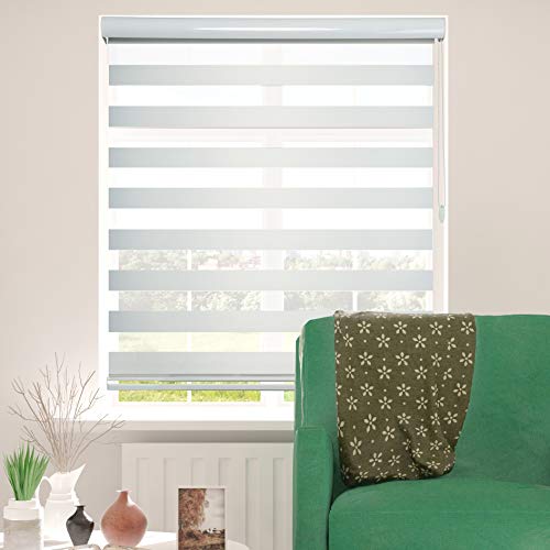 ShadesU Custom Size Zebra Blind Roller Shades for Windows Privacy Light Filtering Shades Non Cordless (Maxium Height 72inch) (White Color)(Width 35 inch)