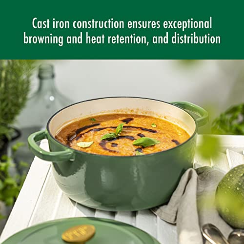 Ballarini Bellamonte Cast Iron Dutch Oven with Lid 4.25-qt, Serves 3-4, Saggio Green