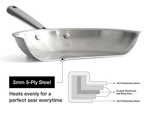 Misen 12 Inch Stainless Steel Full Clad Frying Pan - 5 Ply Professional Cookware - Induction Compatible